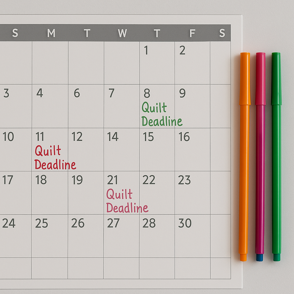 calendar with quilt deadline's written on it