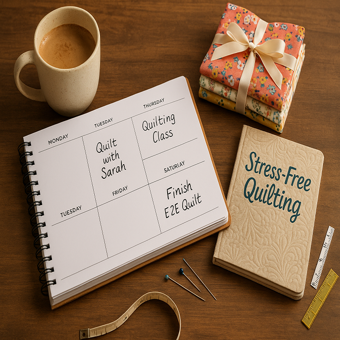 picture of notebook and schedule for quilting