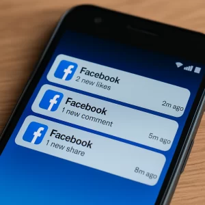 phone with facecbook notification and shares showing