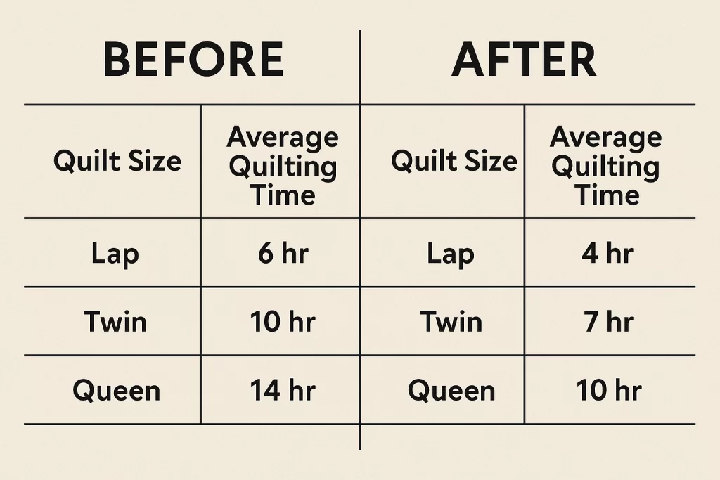 chart of improving time of custom quilting