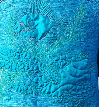 under the sea silk batting closeup quilting